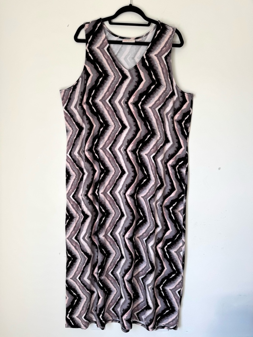 Belle Kim Gravel Chevron Printed Jersey Knit Maxi Dress Gray A501287 Sz XL